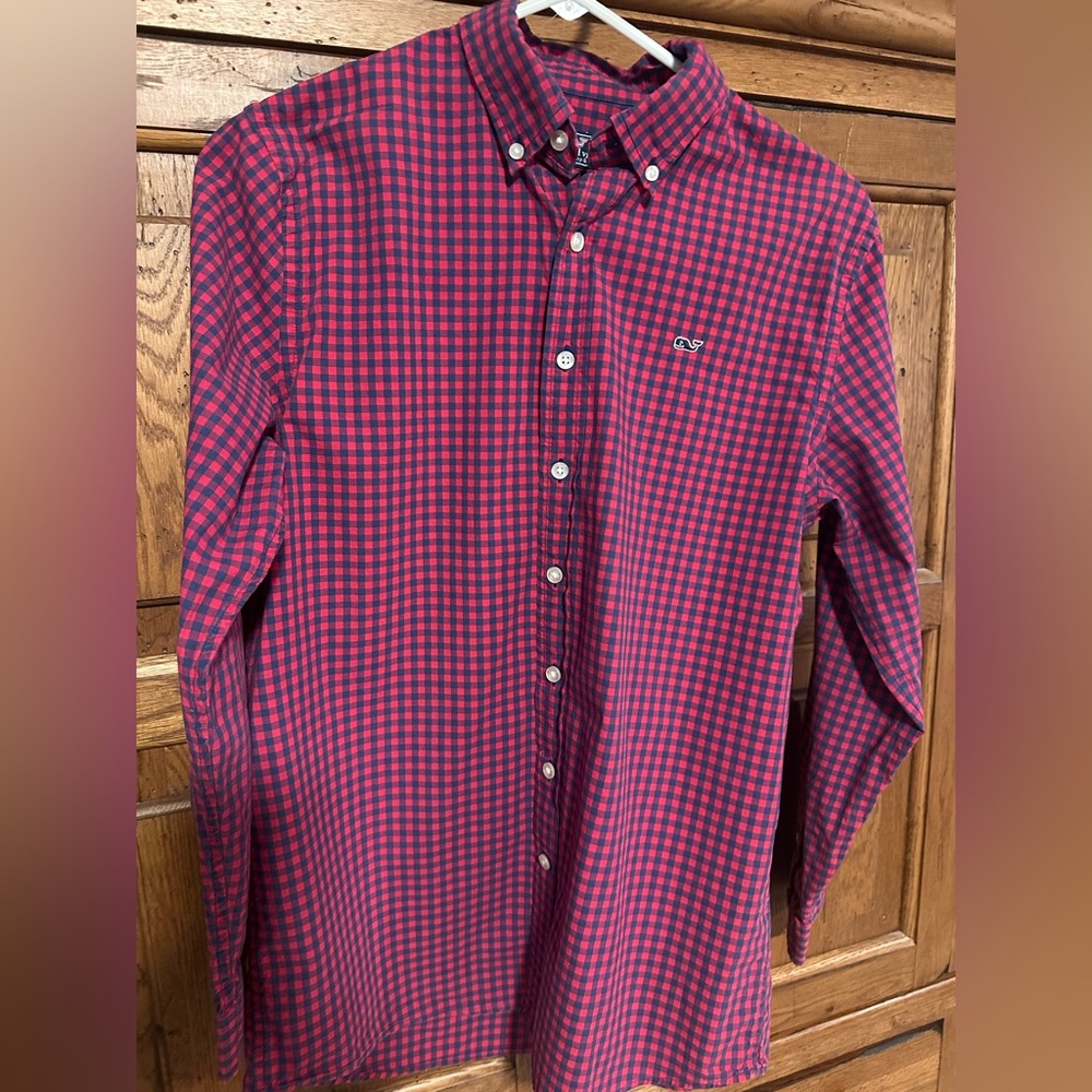 Vineyard Vines Boys XL Navy & Red Buffalo Check Long Sleeve Button-Down